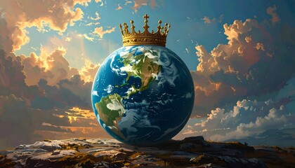 A golden crown adorning the Earth against a dramatic sunset sky