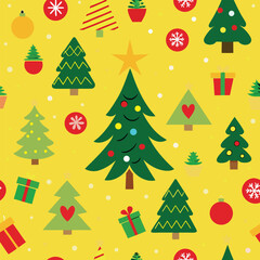 Obraz premium Xmas Seamless pattern with Christmas Tree on yellow