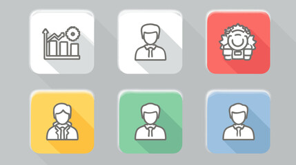 Vector Icon Set of Business People and Analytics Symbols in Flat Modern Style with Bright Colors