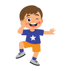 Cartoon illustration of happy boy winking