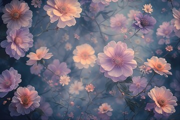 Soft Blurred Y2K Florals Vintage Abstract Floral Background with Gentle Hues