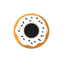Isolated Doughnut with White Icing and Black Sprinkles on White Background