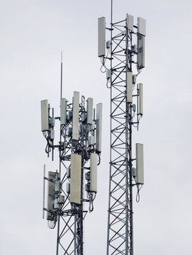 Telecommunication tower of 4G and 5G cellular. Base Station or Base Transceiver Station. Wireless Communication Antenna Transmitter. Telecommunication tower with antennas