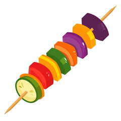 Pixel Art Skewer with Fresh Colorful Vegetables Against White Background