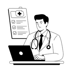“Professional Doctor Using Laptop for Digital Health Report and Medical Research Concept”