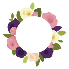 Flat Style Elegant Floral Wreath Circle Frame Decoration Illustration Graphic