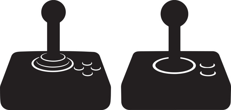 Two retro arcade joystick controllers silhouette