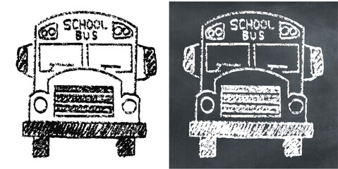 Chalk hand-drawn school bus vector. Ideal for education, transportation, and child safety themes. This graphic symbolizes getting to school with a classic, sketchy aesthetic.
