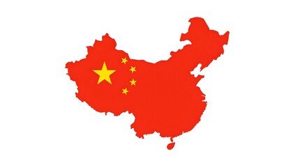 Red and gold graphic of China's shape and the Chinese flag's stars on a white background