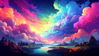 Colorful Sky Landscape with Vibrant Clouds and Serene Water.