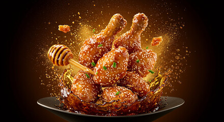Honey Sesame Glazed Chicken Splash with Golden Explosion