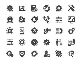Fototapeta premium Set of Setting and Repair Icons. Solid icon series