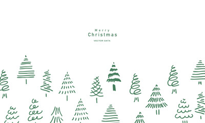 Obraz premium 手描きのクリスマスツリーイラスト。12月のクリスマスツリーセット。クリスマスのシンプルフレーム背景。 Hand drawn Christmas tree illustration. December Christmas tree set. Christmas simple frame background.