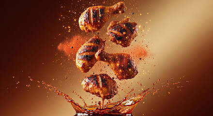 Grilled Chicken Drumsticks Splash in Barbecue Sauce