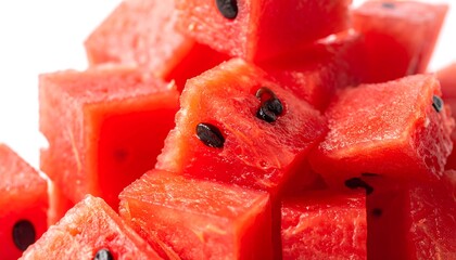 Close-up photo of fresh, vibrant, cubed watermelon pieces