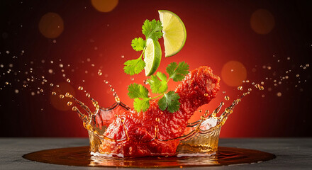 Spicy Fried Chicken Splash with Lime and Cilantro