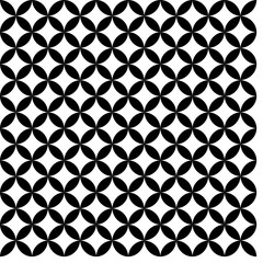 Bold geometric checker design made of circular black and white shapes with optical depth.