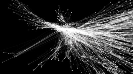 Obraz premium Abstract digital network representation with lines and dots on black background illustrating connections, data flow, and technology concepts vividly