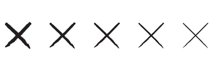 Black ink wrong signs, black paint brush stroke crosses, hand-painted wrong icons, abstract no button checkbox voting, disagree tick box symbols, vector illustration, graphic elements