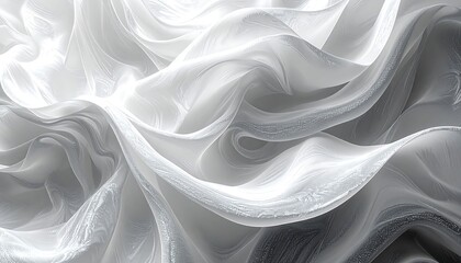 Abstract, billowing, silky, white fabric flowing in undulating waves