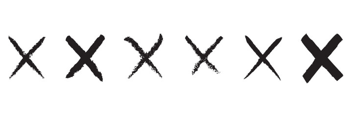 Dirty grunge hand drawn with brush strokes cross x vector illustration icon set. Cross mark wrong symbol graphic design collection. Check mark symbol NO button for vote in check box, web, etc. 