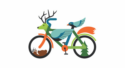 Obraz premium Whimsical Bicycle with Animal and Nature Elements.