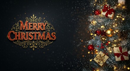 Merry Christmas Sparkling Tree Decorations Gifts Holiday Season Festive Background Wallpaper