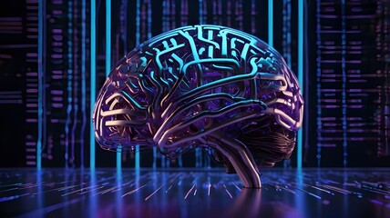 Advanced artificial brain technology with glowing digital circuit lines