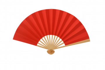 Red folding hand fan celebrating asian culture, tradition, and chinese new year on transparent background