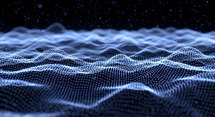 Digital Waves of Light Creating an Abstract Ocean-like Texture in a Futuristic Environment with Glowing Particles and Dynamic Movement