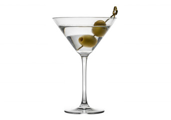 Clear cocktail with olives isolated on a transparent background