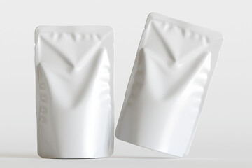 Realistic pouch packaging for mockup collection white color