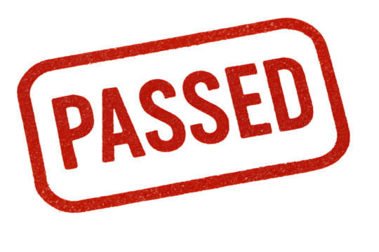 Red rubber stamp with the word passed isolated on transparent background