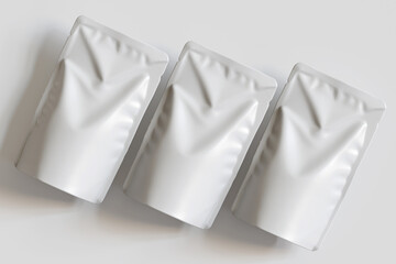 Realistic pouch packaging for mockup collection white color
