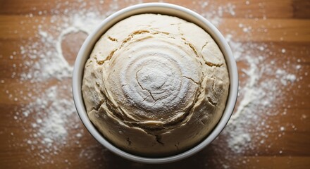 Close up of a Dough Ball in a Bowl with Flour Scattered Around