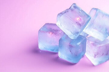 Obraz premium Colorful Ice Cubes with Soft Glow on Pink Background for Creative Design and Advertising