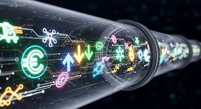 Cryptocurrency and Blockchain Technology Concept with Digital Currency Symbols Perspective View - Powered by Adobe