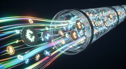 Digital cryptocurrency data stream financial technology internet information transfer concept