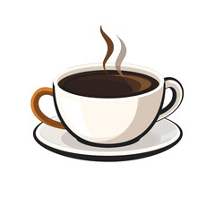 Obraz premium Hot Coffee in White Cup on Saucer with Brown Handle Isolated on White Background Pixel Art Style