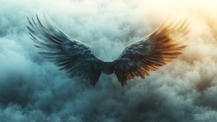 wing feather texture with gray smoke background, bird, angel, eagle