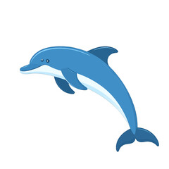 Obraz premium Blue Dolphin Pixel Art on Isolated White Background Graphic Style Sea Creature Swimming Underwater Ocean Life Animal Cartoon Marine Mammal Digital Art Sprite