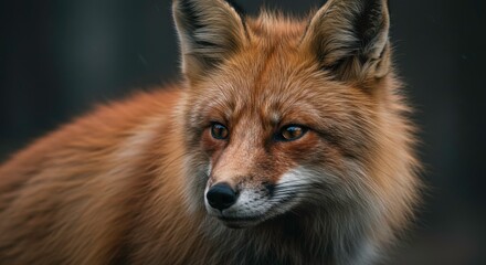 Fototapeta premium Close-up portrait of a wild red fox showcasing its beautiful fur and intense gaze in nature