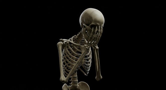 Contemplative skeleton portrait symbolizing mortality and the fragility of life represented on