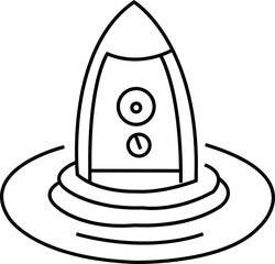 Line Art Illustration of a Submersible Submarine in Water: Detailed Black and White Nautical Drawing for Prints and Graphics