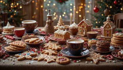 Naklejka premium Delicious holiday baking event festive cookies and treats in a cozy home setting