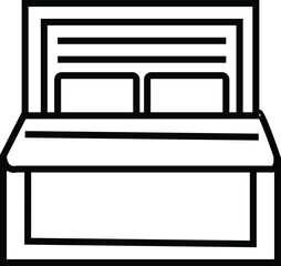 Fototapeta premium Black and White Line Art Illustration of a Bed with Pillows and Headboard, Bedroom Furniture, Minimalist Design, Home Decor Graphic