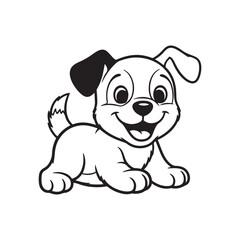 Happy cartoon puppy lying down on a Dog Coloring Page Dog Coloring Book Dog Coloring book white background with a smile animal illustration