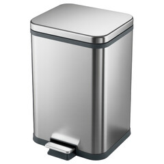 Rectangular Stainless Steel Pedal Bin with Grey Trim isolated on a transparent background