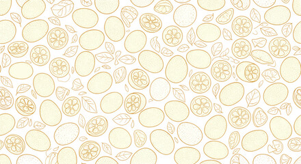 Abstract background of many textured yellow circular and oval shapes scattered randomly.