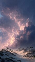 Majestic Sunset Over Desert Landscape with Dramatic Cloud Formation
